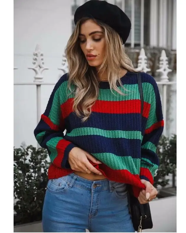 

2020 Winter Cheap Casual Style color striped knit Pullover women's sweater